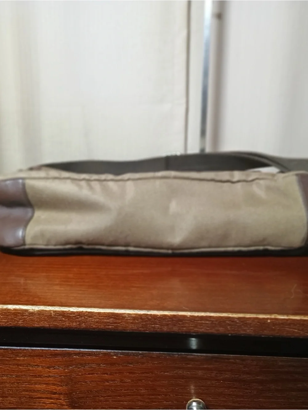 Coach Khaki Canvas Messenger Bag with Brown Trim
